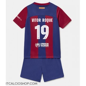 Barcelona Vitor Roque #19 Prima Maglia Bambino 2023-24 Manica Corta (+ Pantaloni corti)